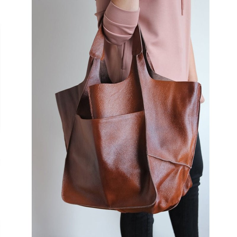 Elegant Vintage Leather Tote Bag - Classic Style with Spacious Interior 5