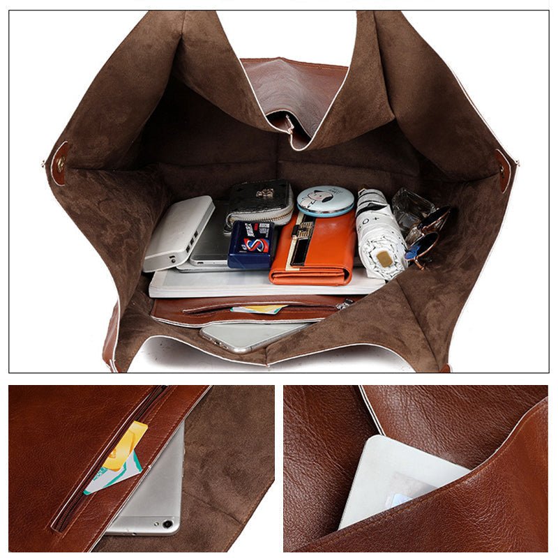Elegant Vintage Leather Tote Bag - Classic Style with Spacious Interior 8