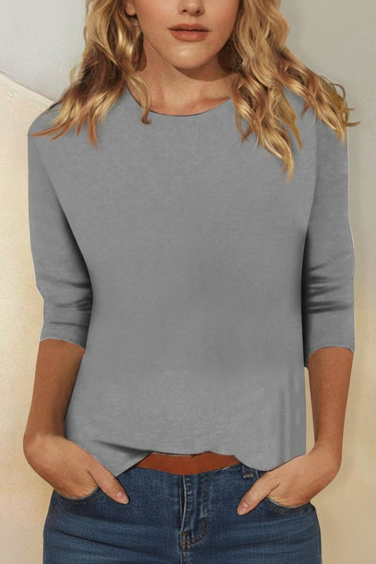 Elegant Women's Going Out Top - 3/4 Sleeves & Curved Hem Summer Style 1