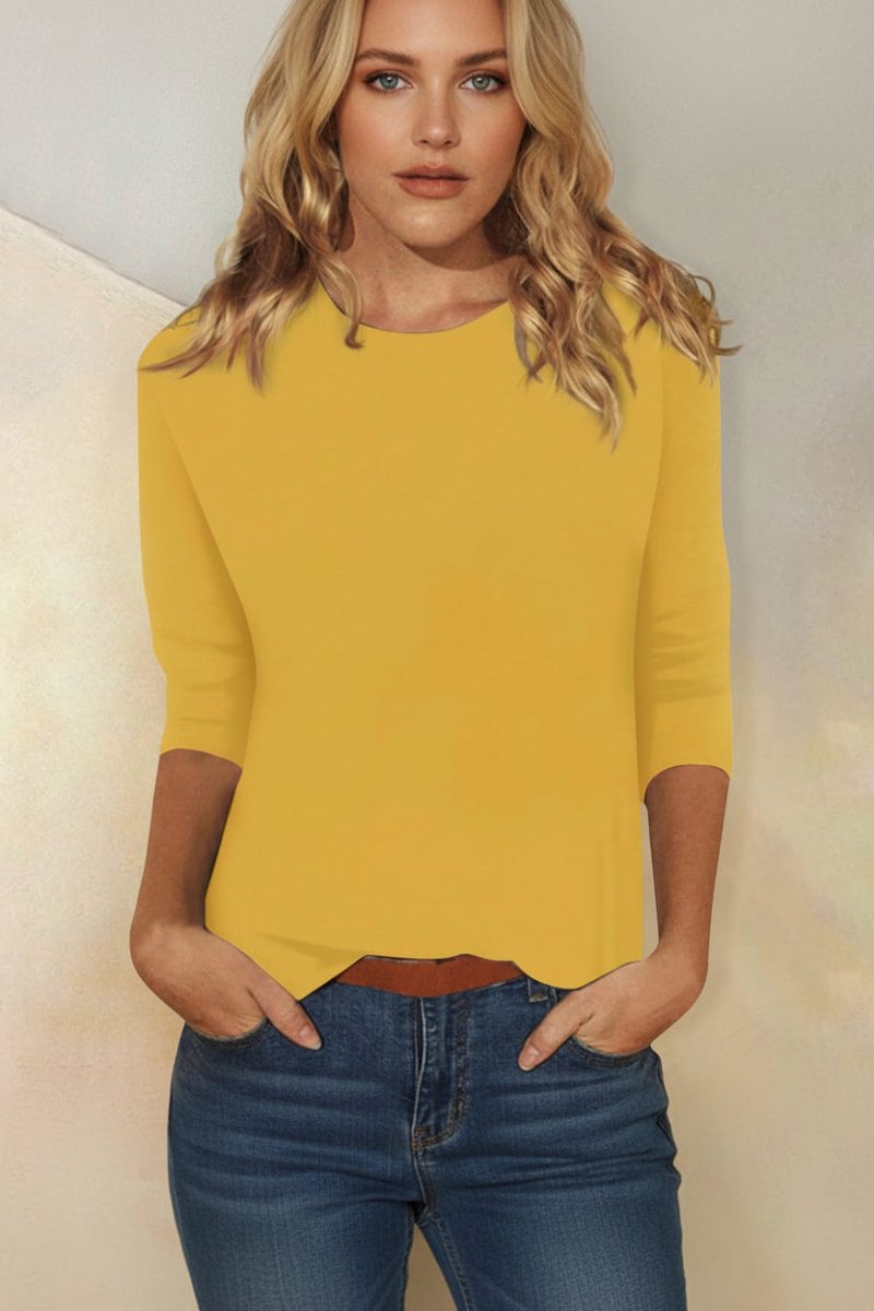 Elegant Women's Going Out Top - 3/4 Sleeves & Curved Hem Summer Style 4