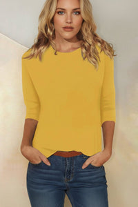 Elegant Women's Going Out Top - 3/4 Sleeves & Curved Hem Summer Style 4