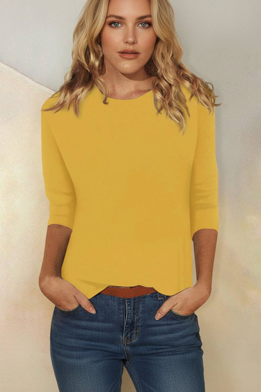 Elegant Women's Going Out Top - 3/4 Sleeves & Curved Hem Summer Style 4