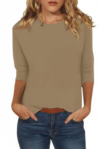 Elegant Women's Going Out Top - 3/4 Sleeves & Curved Hem Summer Style 5