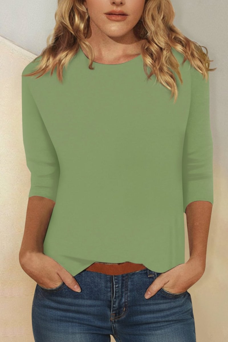 Elegant Women's Going Out Top - 3/4 Sleeves & Curved Hem Summer Style 8