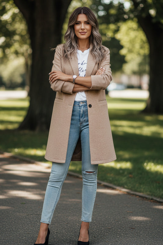 Elegant Women's Mid-Length Coat with Button Closure, Pockets & Tailored Fit 0