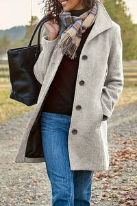 Elegant Women's Mid-Length Winter Coat with Button Closure and Pockets 0