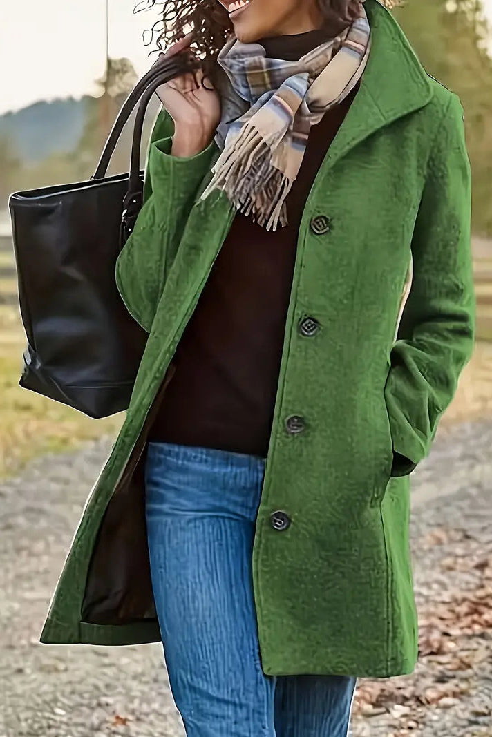 Elegant Women's Mid-Length Winter Coat with Button Closure and Pockets 3