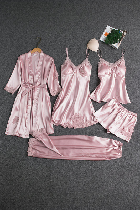 LUXENITE – Women’s Elegant Silk Sleepwear Set with Kimono and Slip Dress