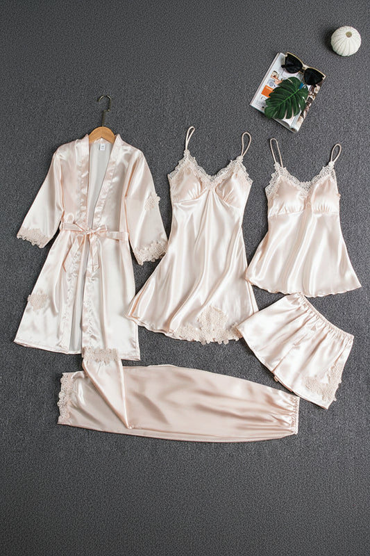 LUXENITE – Women’s Elegant Silk Sleepwear Set with Kimono and Slip Dress