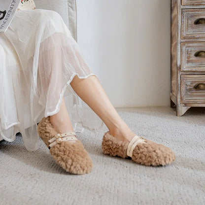 Elegant Women's Wool Fur Loafers with Double Rivets - Cozy Slip-On Design 2