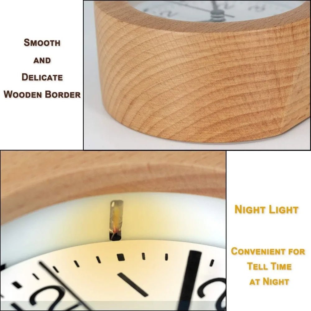 Elegant Wooden Alarm Clock - Silent Non-Ticking Design with Soft Backlight 1
