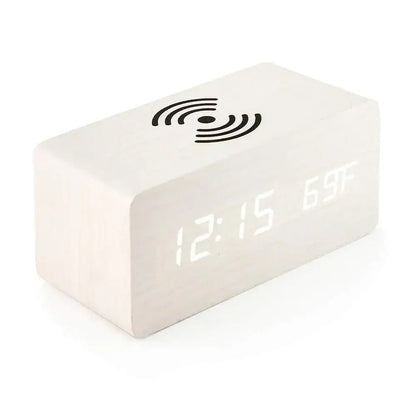 Elegant Wooden LED Digital Alarm Clock with Wireless Charging & Temperature Display 6