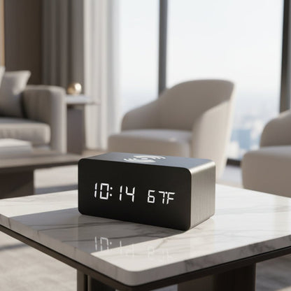 Elegant Wooden LED Digital Alarm Clock with Wireless Charging & Temperature Display 7