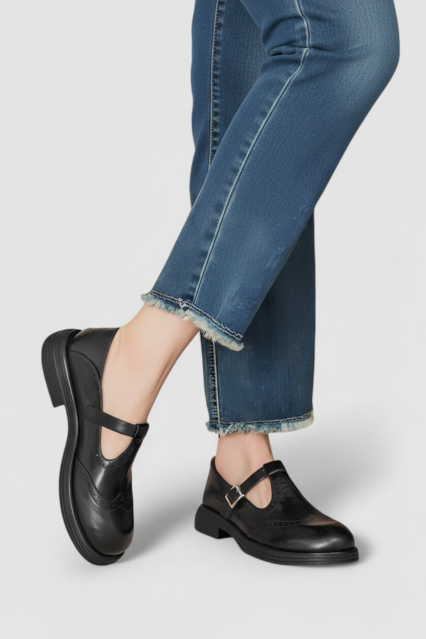 Emily Classic Women's Leather T-Strap Shoes for Comfort and Elegance 1