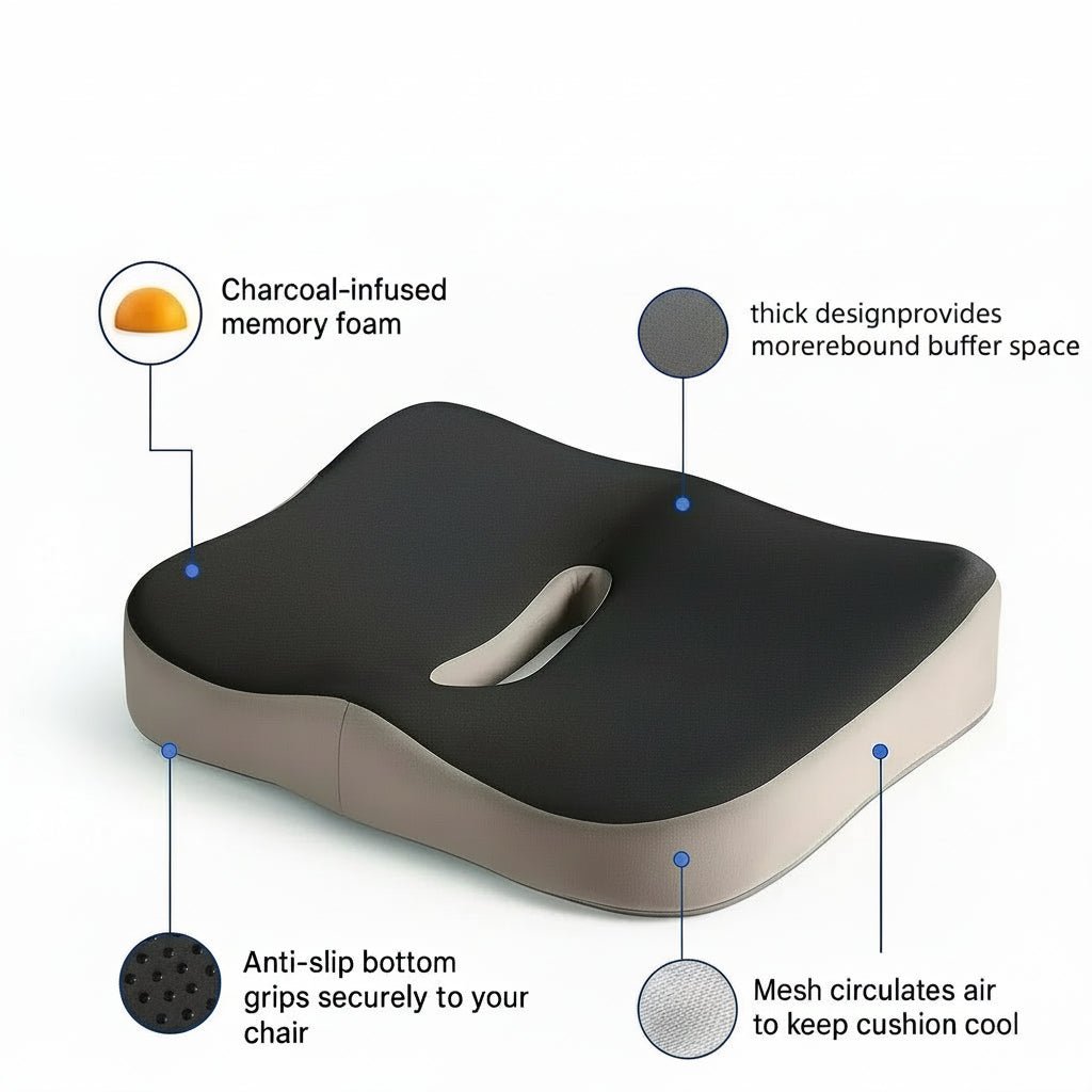 Ergonomic Office Seat Cushion - Memory Foam Lumbar Support for Comfort and Posture 4