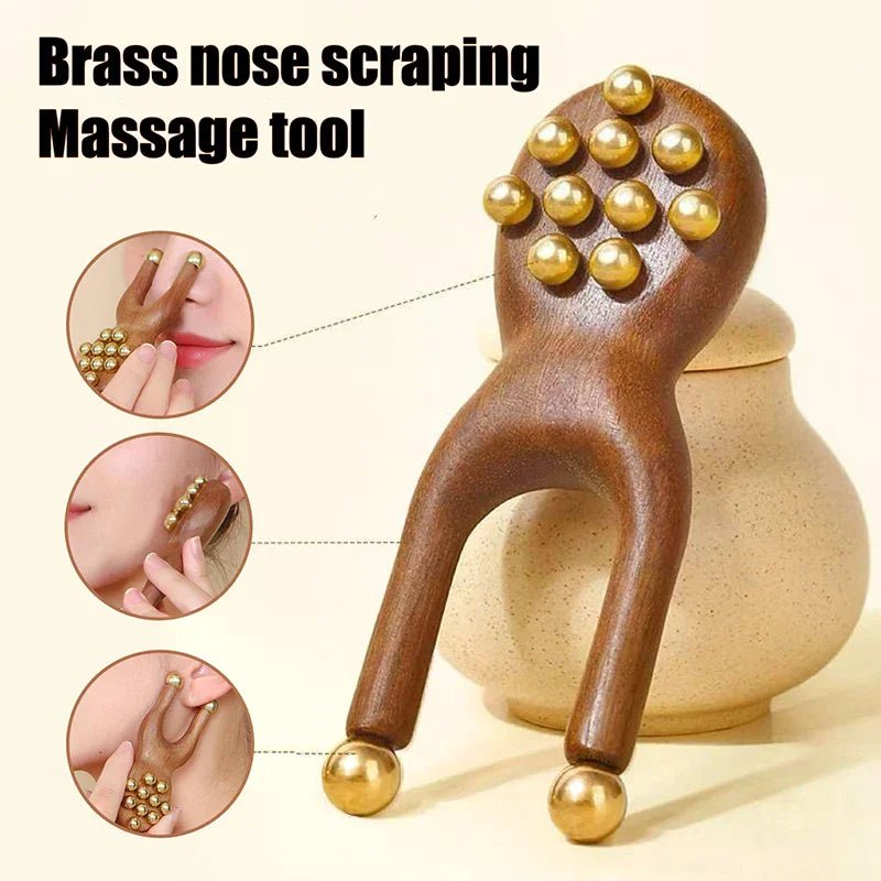 Ergonomic Wooden Gua Sha Face Massager Tool with Brass Beads for Relaxation 1