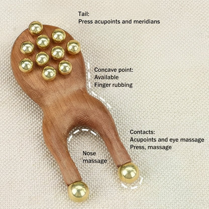 Ergonomic Wooden Gua Sha Face Massager Tool with Brass Beads for Relaxation 2