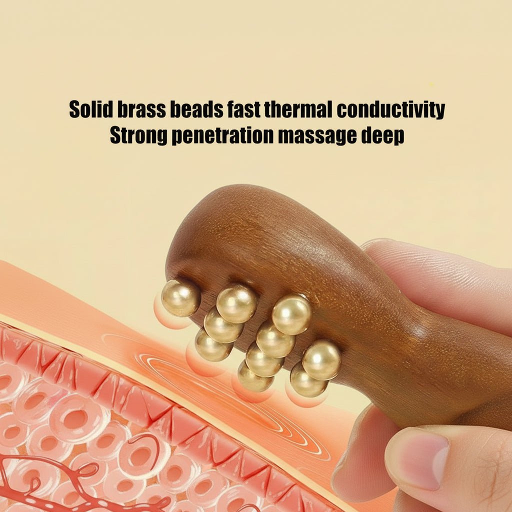 Ergonomic Wooden Gua Sha Face Massager Tool with Brass Beads for Relaxation 3