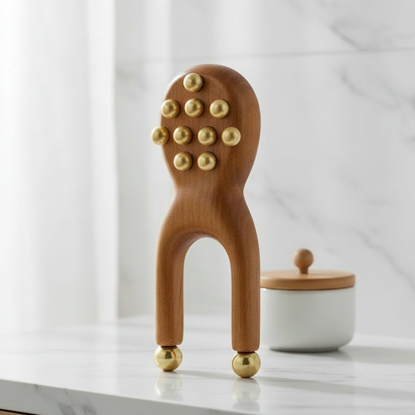 Ergonomic Wooden Gua Sha Face Massager Tool with Brass Beads for Relaxation 5