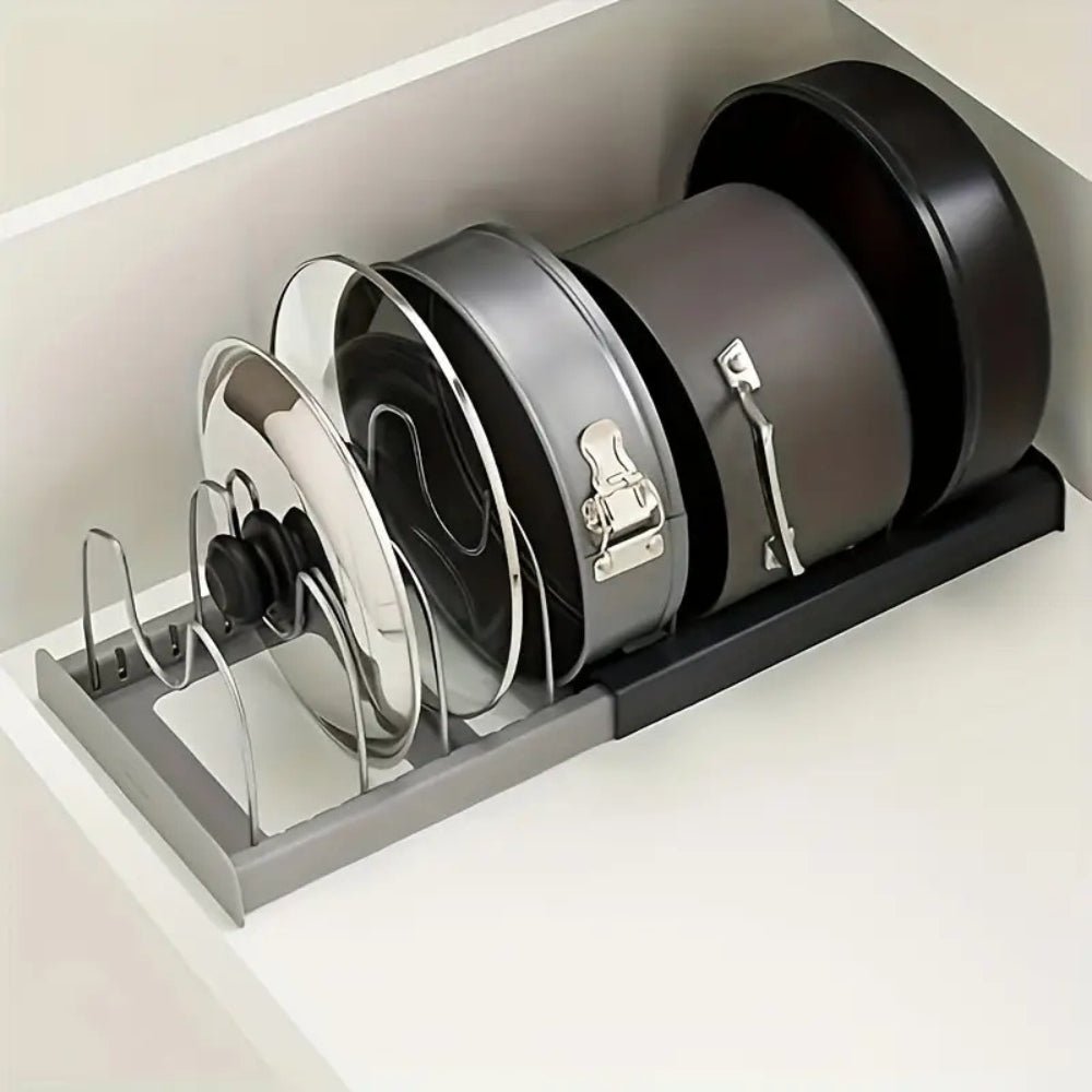 Expandable Pot and Pans Organizer Rack - Adjustable Kitchen Organizer with Non-Slip Base and Durable Metal Construction 5