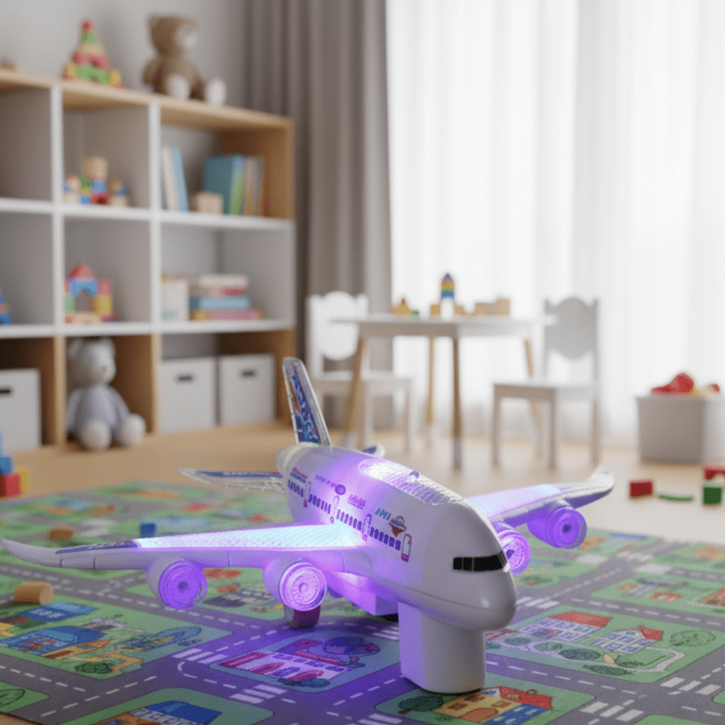 FLYGENIUS – Intelligent Music & Light Airplane Toy with Automatic Obstacle Navigation 0