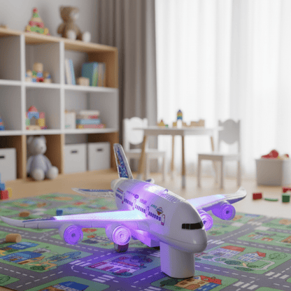FLYGENIUS – Intelligent Music & Light Airplane Toy with Automatic Obstacle Navigation 0