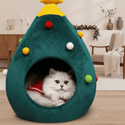FestivePurr Christmas Tree Cat Bed - Cozy Winter Retreat for Cats 0