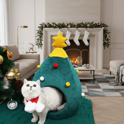FestivePurr Christmas Tree Cat Bed - Cozy Winter Retreat for Cats 1