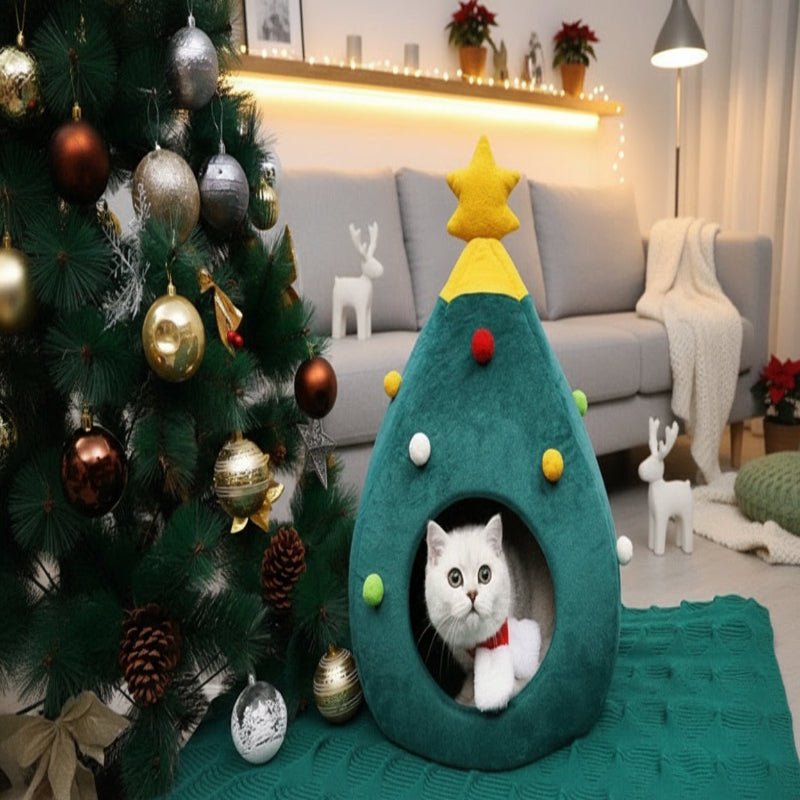 FestivePurr Christmas Tree Cat Bed - Cozy Winter Retreat for Cats 3