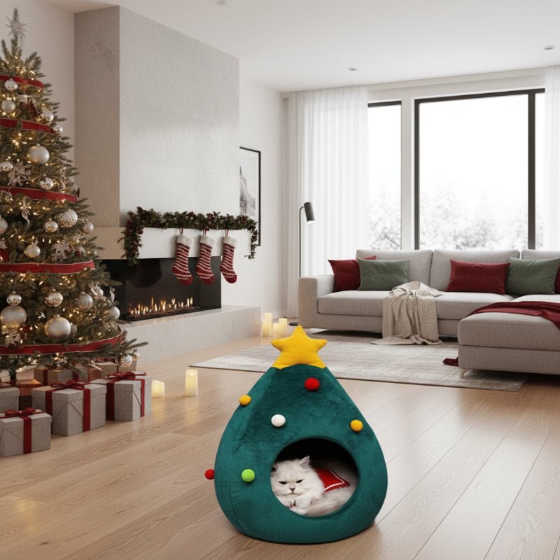 FestivePurr Christmas Tree Cat Bed - Cozy Winter Retreat for Cats 7