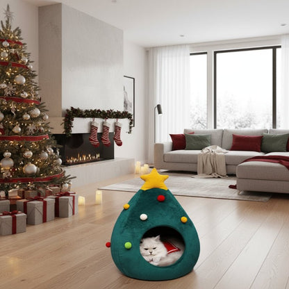 FestivePurr Christmas Tree Cat Bed - Cozy Winter Retreat for Cats 7