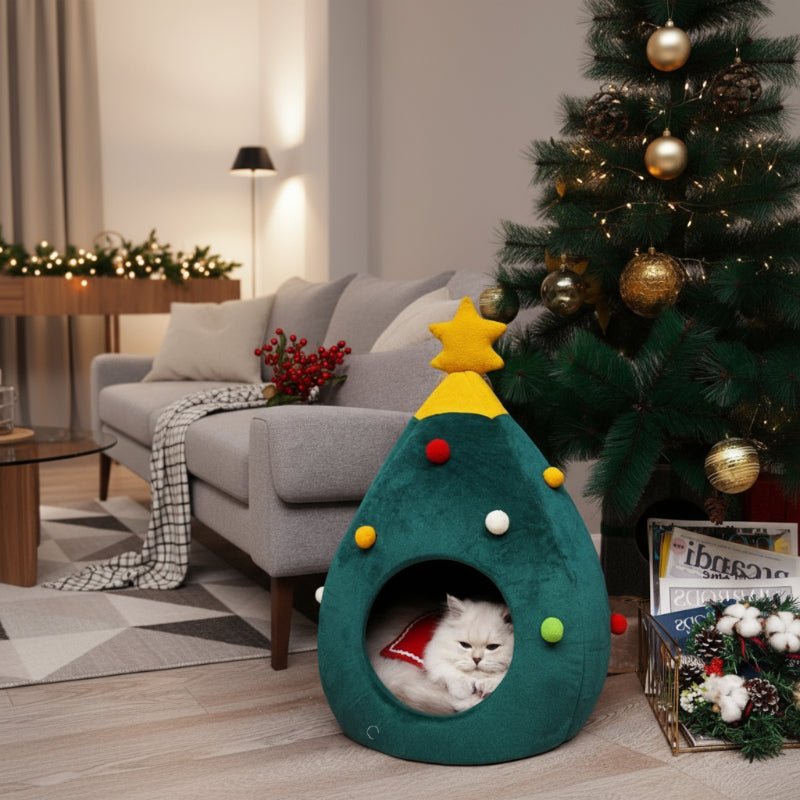 FestivePurr Christmas Tree Cat Bed - Cozy Winter Retreat for Cats 8