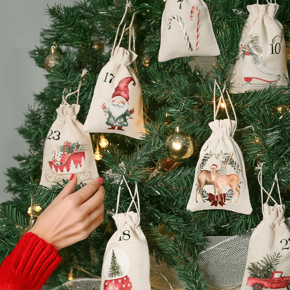 Festive 24PCS Burlap Drawstring Gift Bags for Gifts & Holiday Decor 2