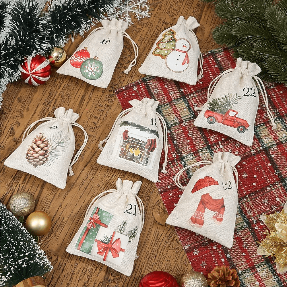 Festive 24PCS Burlap Drawstring Gift Bags for Gifts & Holiday Decor 3