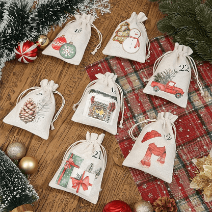 Festive 24PCS Burlap Drawstring Gift Bags for Gifts & Holiday Decor 3
