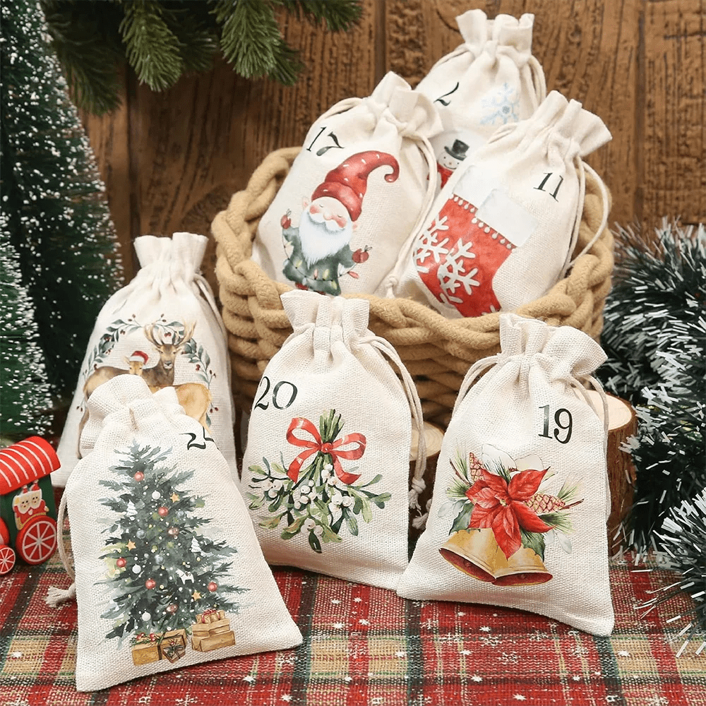 Festive 24PCS Burlap Drawstring Gift Bags for Gifts & Holiday Decor 5