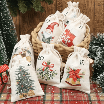 Festive 24PCS Burlap Drawstring Gift Bags for Gifts & Holiday Decor 5