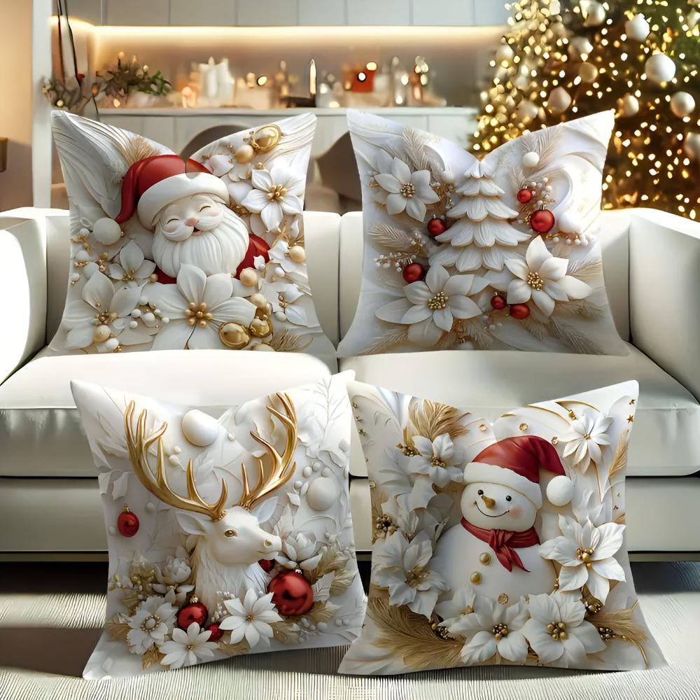 Festive Charm - Set of 4 Christmas Velvet Cushion Covers with Unique Designs 0