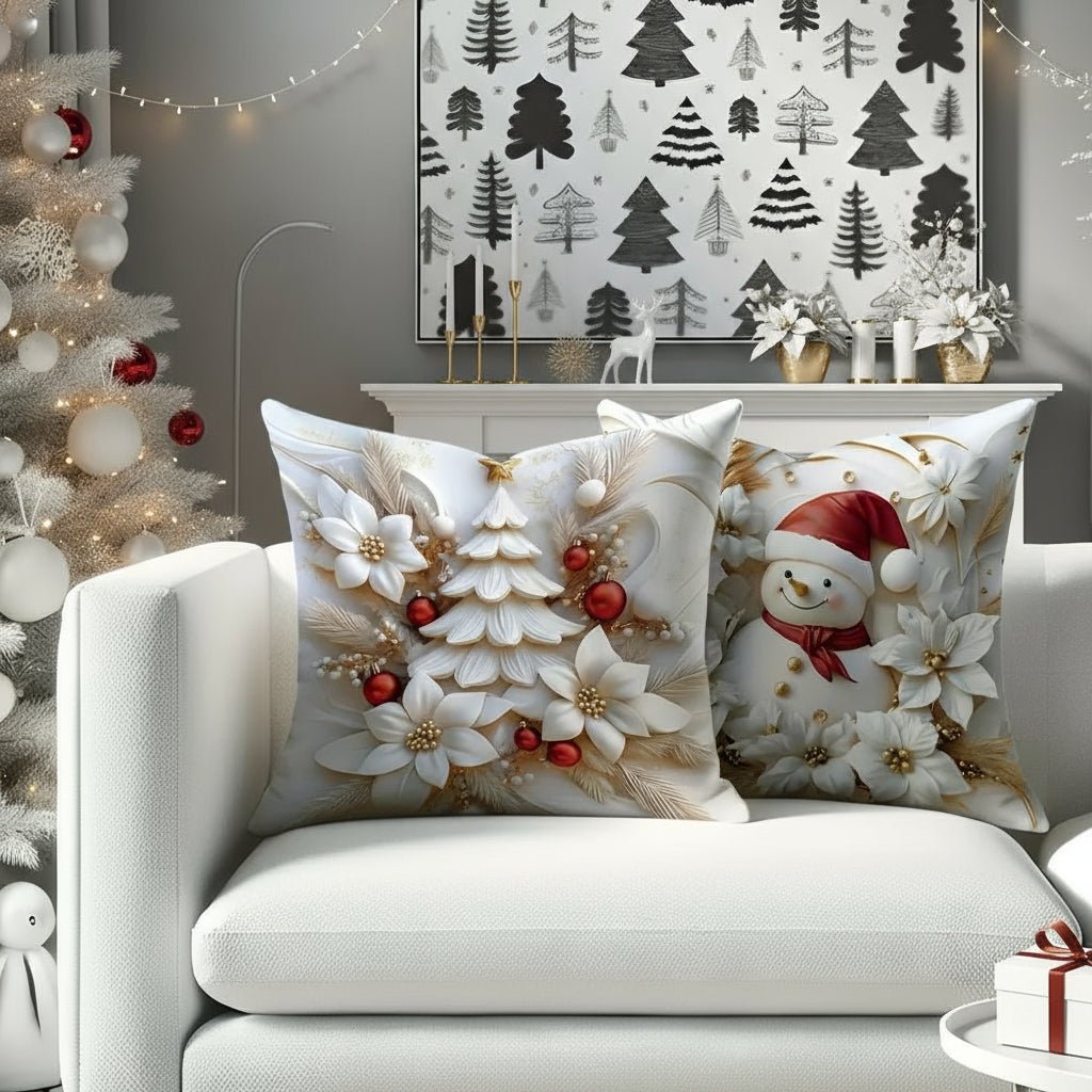 Festive Charm - Set of 4 Christmas Velvet Cushion Covers with Unique Designs 3