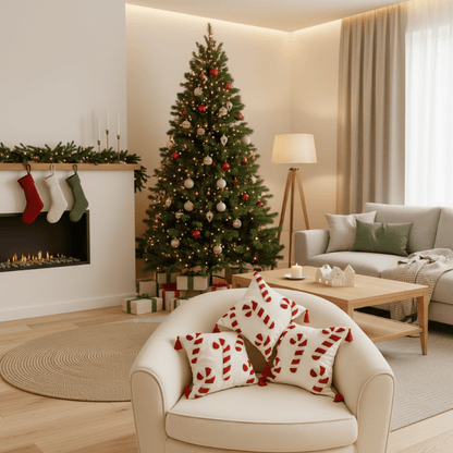 Festive Christmas Cushion Cover with Candy Cane Motif & Soft Polyester Fabric 2