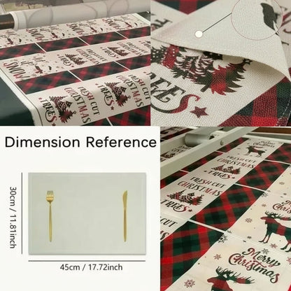 Festive Cotton Linen Table Mat - Christmas Dwarf Design, Heat-Resistant & Waterproof 5
