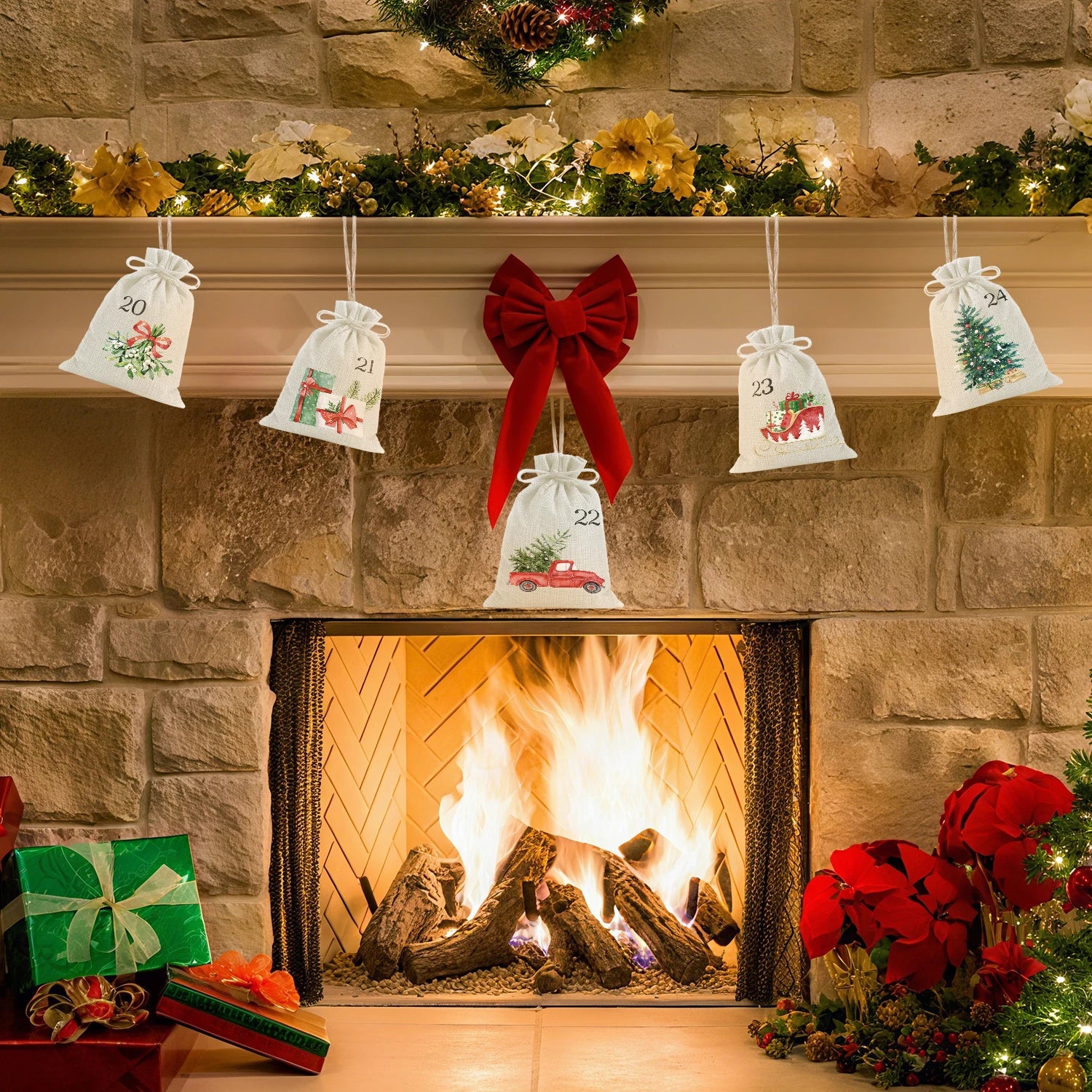 Festive Countdown - 24pcs Drawstring Christmas Gift Bags for Holiday Cheer 4