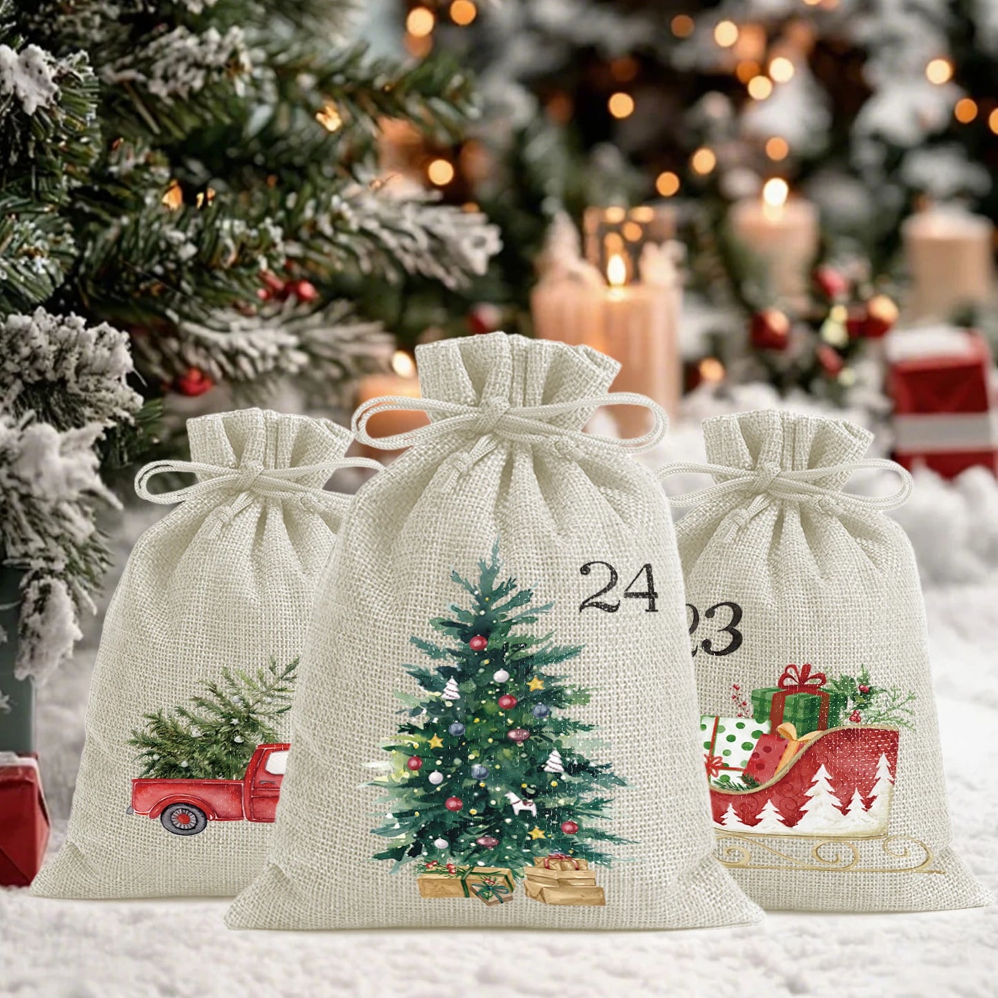 Festive Countdown - 24pcs Drawstring Christmas Gift Bags for Holiday Cheer 5