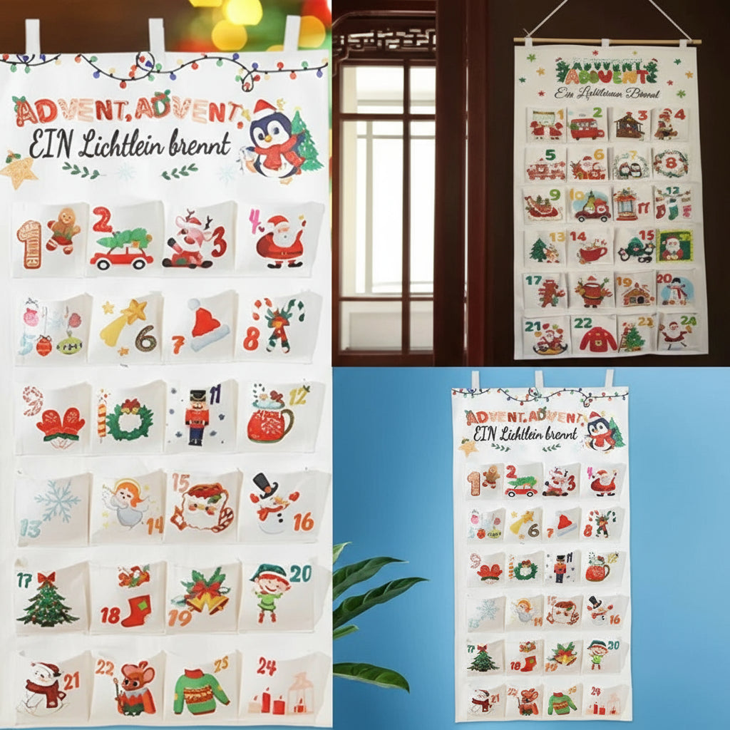 Festive Fabric DIY Advent Calendar - 24 Pocket Christmas Countdown Decor 0