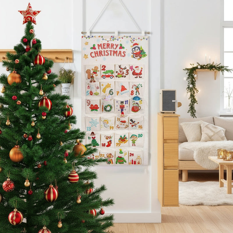 Festive Fabric DIY Advent Calendar - 24 Pocket Christmas Countdown Decor 1