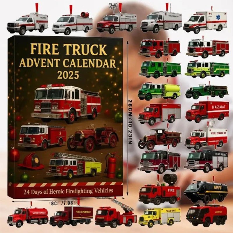 Festive Fire Truck Advent Calendar - 24 Day Christmas Countdown for Kids 0