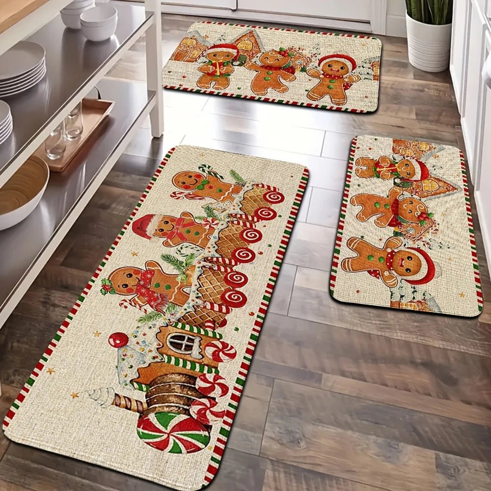 Festive Gingerbread Train Kitchen Mats - Soft Felt Holiday Decor for Comfort 1