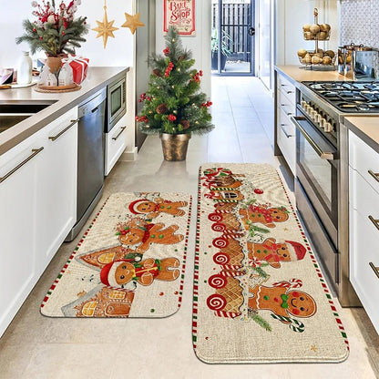 Festive Gingerbread Train Kitchen Mats - Soft Felt Holiday Decor for Comfort 3