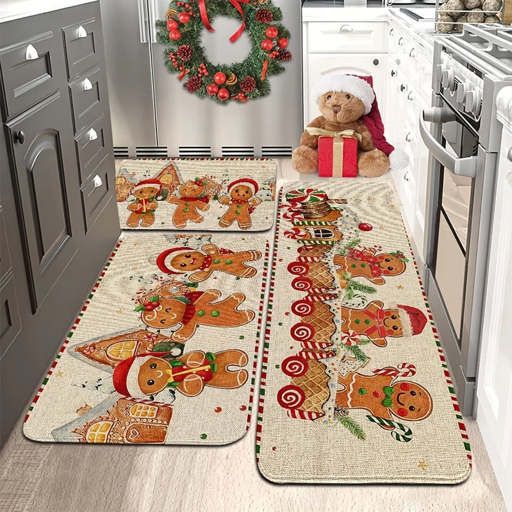 Festive Gingerbread Train Kitchen Mats - Soft Felt Holiday Decor for Comfort 4