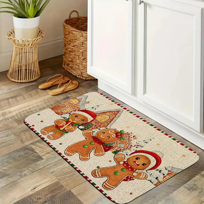 Festive Gingerbread Train Kitchen Mats - Soft Felt Holiday Decor for Comfort 6